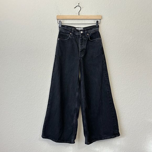WE THE FREE Button-Fly Cropped Wide-Leg Jeans in Black - Picture 1 of 11